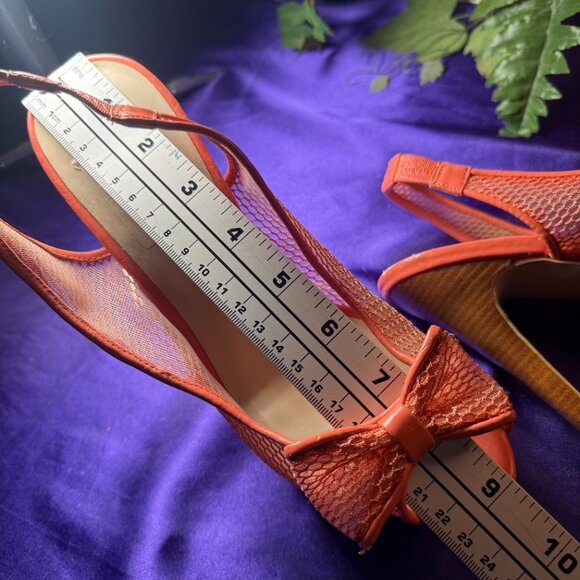📌Michael  Fishnet Slingback 5.5" High Hell Sandals with Platform an Bow 9.5 M - Picture 13 of 16